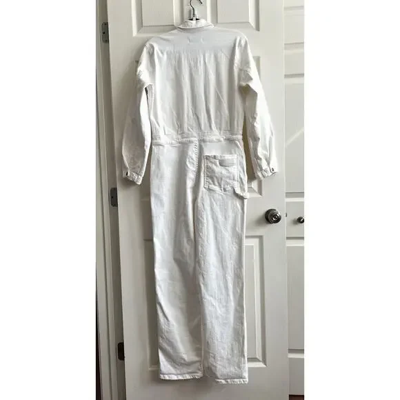 RIVET UTILITY Powerhouse White Stretch Denim Long Sleeve Jumpsuit Sz M $425 - Picture 9 of 15
